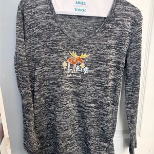Gray Long Sleeve Top with Moose Design